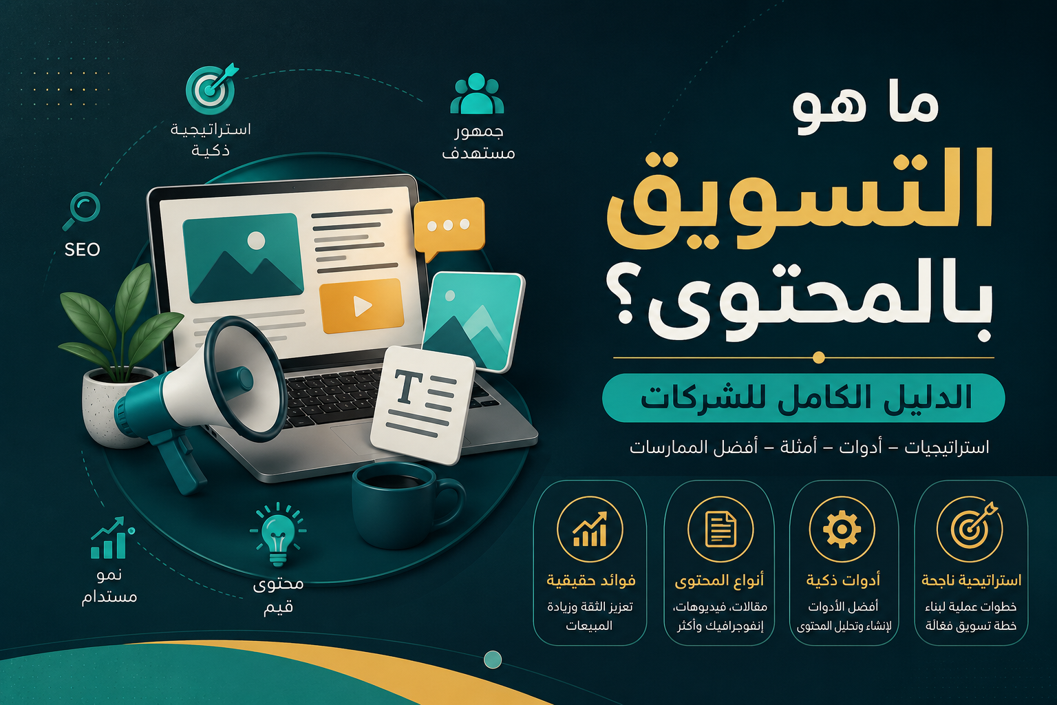 تصميم يوضح أساسيات التسويق بالمحتوى للشركات.