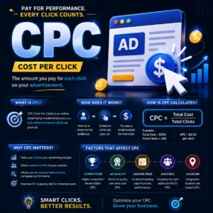 شرح مفهوم CPC (تكلفة النقرة) وطريقة حسابها وأهميتها في قياس أداء الحملات الإعلانية الرقمية.